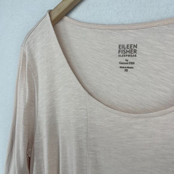 EILEEN FISHER GARNET HILL Nightgown XS Sleepwear Organic Cotton Pleat Slub Pink - Picture 6 of 14